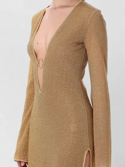 Oseree Lumiere Ring Detail Long Kaftan Dress In Brown
