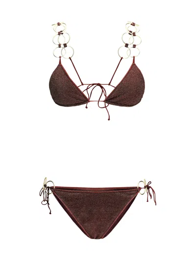 Oseree Lumiere Ring Micro Bikini Set In Brown