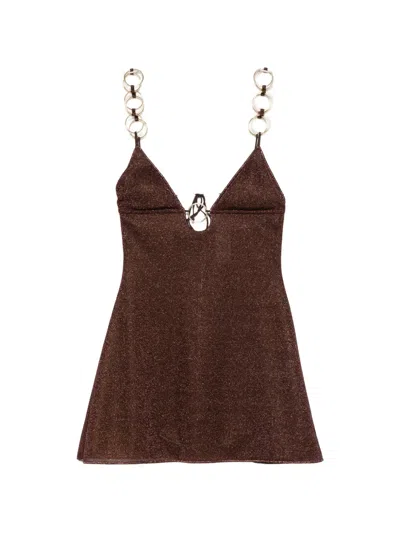 Oseree Lumière Ring-detail Mini Dress In Brown