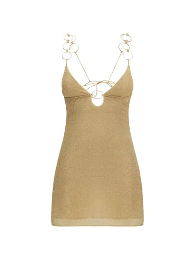 Oseree Lumiere Ring-strap Mini Dress In Gold