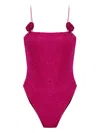 Oseree Womens Merlot - Red Rose Floral-appliqué Stretch-mesh Swimsuit In Pink