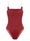 Oseree Womens Merlot - Red Rose Floral-appliqué Stretch-mesh Swimsuit In Red