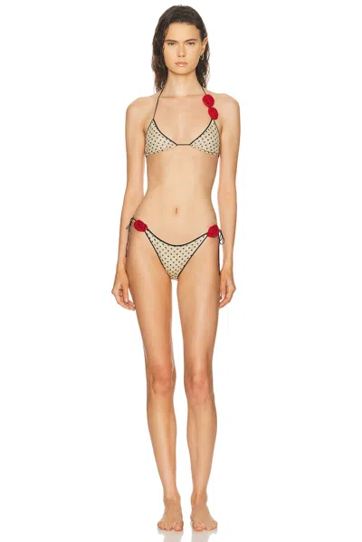 Oseree Lumiere Rose Pois Microkini Bikini Set In Neutral