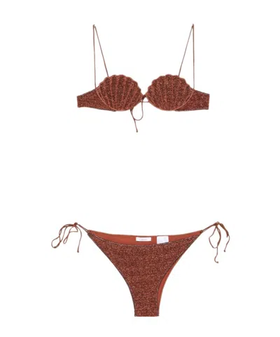 Oseree Lumiere Shell Bikini Set In Brown