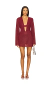 Oseree Shell-detail Flared-sleeve Mini Dress In Burgundy
