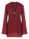 Oseree Shell-detail Flared-sleeve Mini Dress In Red
