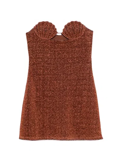 Oseree Lumière Shell Metallic-effect Mini Dress In Brown
