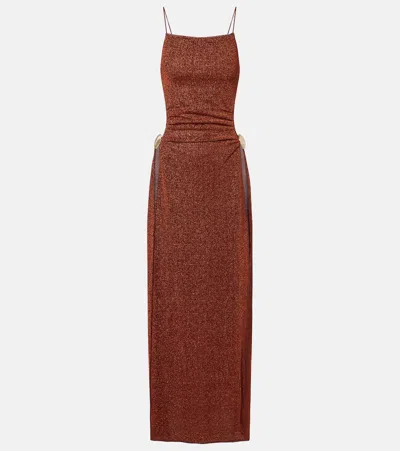 Oseree Lumiere Shell Long Dress In Brown