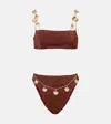 Oseree Oséree Lumière Shells Embellished Bikini In Brown