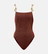 Oseree Oséree Lumière Shells Embellished Swimsuit In Brown