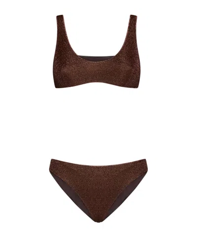 Oseree Oséree Lumiere Shimmer Bikini Set In Brown