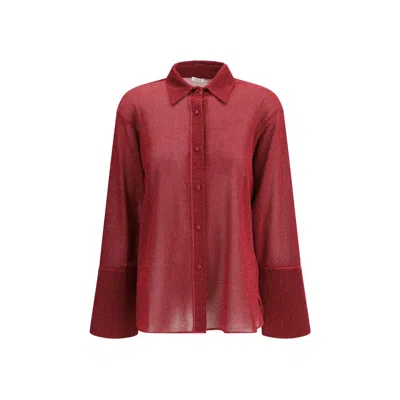Oseree Womens Lumiere Long-sleeve Metallic-weave Woven Shirt Sunset In Red