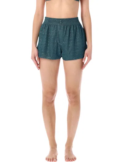 Oseree Lumiere Shorts Glitter Finish Side Slits In Green