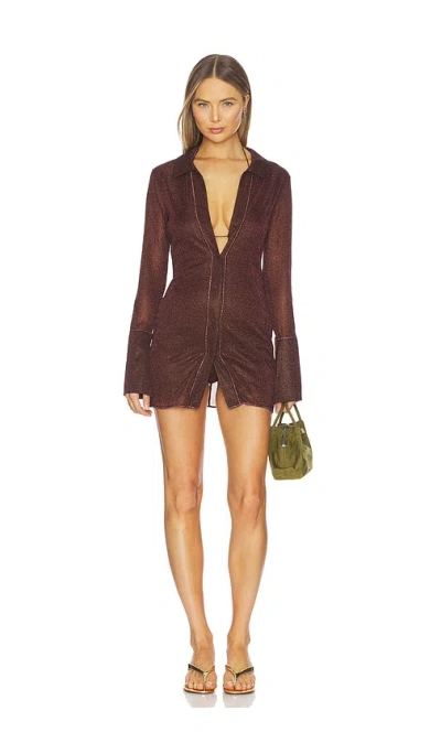 Oseree Lumiere Slim Shirt Dress In Brown