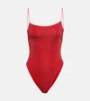 Oseree Oséree Lumière Square Lamé Swimsuit In Red