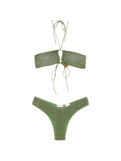 Oseree Lumiere Stones Bandeau Bikini In Green