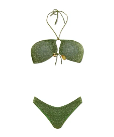 Oseree Lumiere Stones Bandeau Bikini In Green