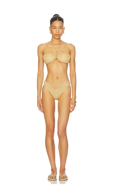 Oseree Lumiere Stones Bandeau Bikini Set In Gold