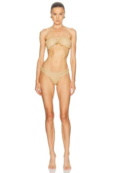 Oseree Metallic-effect Charm-detail Bikini In Gold