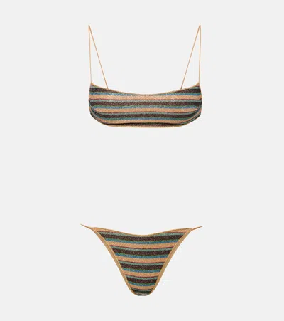 Oseree Oséree Lumière Striped Bikini In Brown