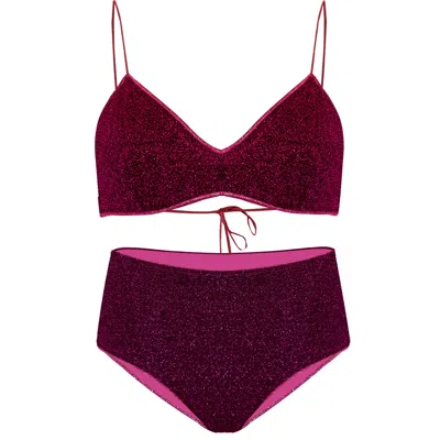 Oseree Lumiere Triangle Top &amp; High Waisted Pant Dark Fuchsia In Burgundy
