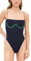 Oseree Oséree Black And Green Beachwear In Emerald Green/night Blue