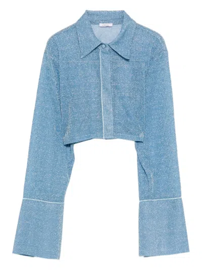 Oseree Lurex Cropped Top In Blue