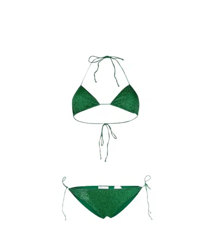 Oseree Lurex Halterneck Bikini In Green
