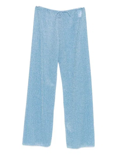 Oseree Lurex-knit Drawstring Trousers In Blue