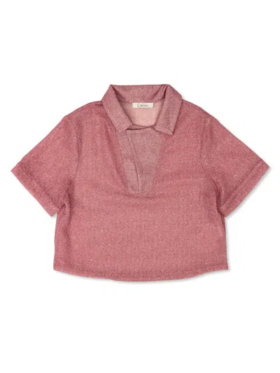 Oseree Lurex Polo Shirt In Rosa