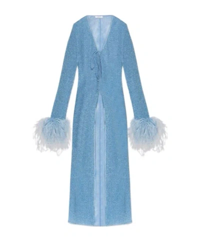 OSEREE OSÉREE LUREX THREAD FEATHER-EMBELLISHED DRESS