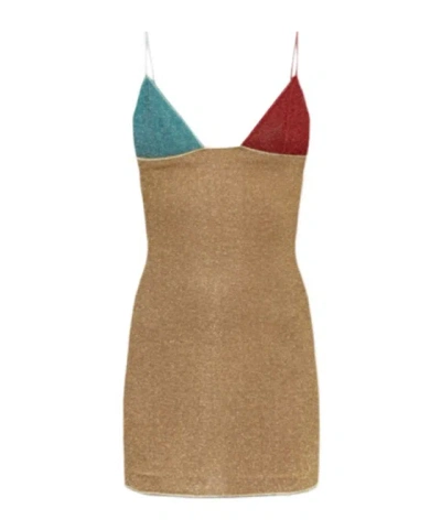 Oseree Oséree Lurex Triangle-cup Beachwear Dress In Brown