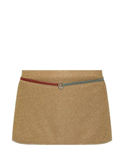 Oseree Lurex-detail Belted Mini Skirt In Nude