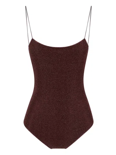 Oseree Lurex-detail Bodycon Dress In Brown