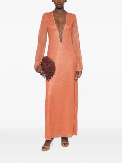 Oseree Lurex-detail Cut-out Dress In Orange