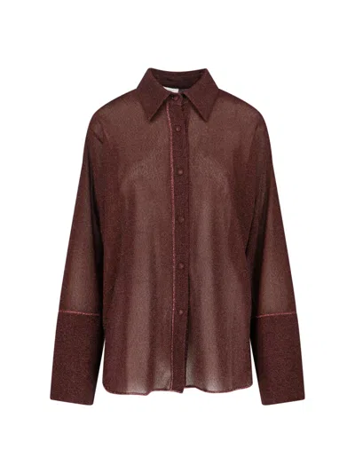 Oseree Lurex-detail Metallic Knit Shirt For Women In Brown