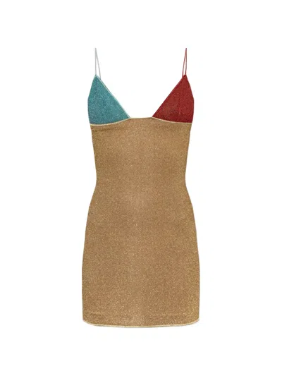 Oseree Lurex-thread Spaghetti-strap Mini Dress In Brown