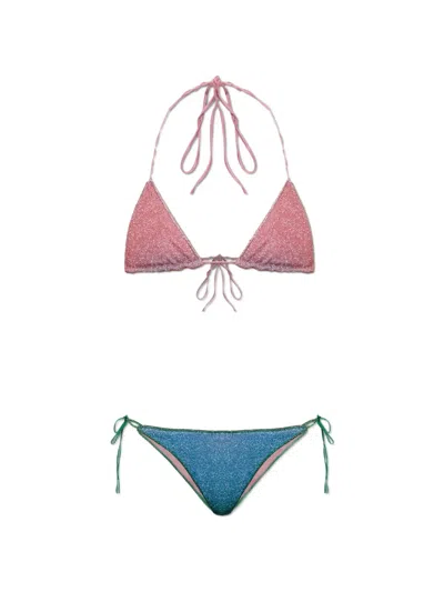 Oseree Lurex-thread Triangle Bikini In Pink