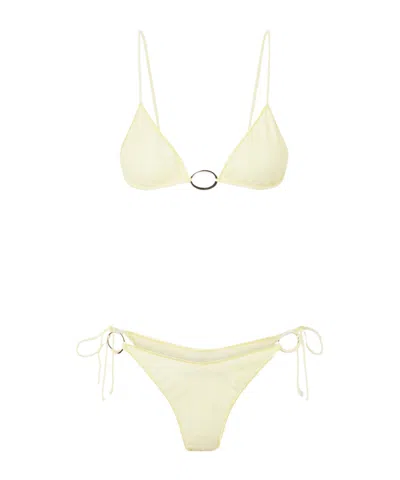 Oseree Lurex-trimmed Lace Bikini In Yellow