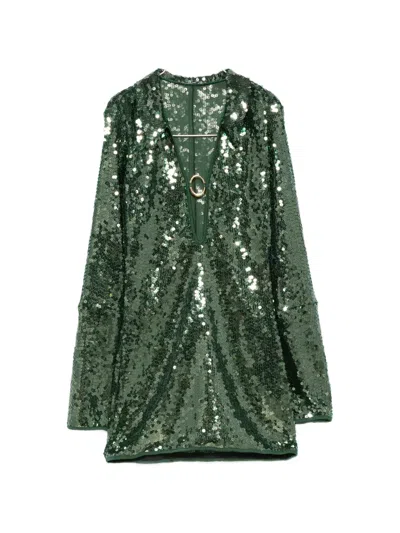 Oseree Marilyn Sequin-embellished Mini Dress In Green