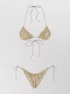 Oseree Marylin Polyester Sequin Halter Triangle Bikini In Gold