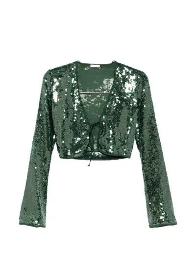 Oseree Marylin Sequin Tie-fastening Top In Green