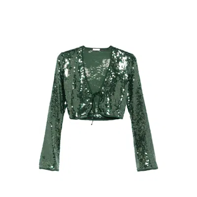 Oseree Marylin Sequin Tie-fastening Top In Green