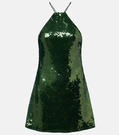 Oseree Marylin Sequined Halterneck Minidress In Green