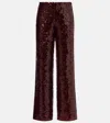 Oseree Lumière Trousers In Semi-transparent Brown Metallic Fabric In Burgundy
