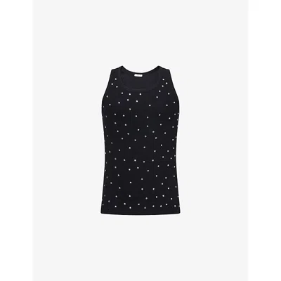Oseree Mens Gem-embellished Crewneck Woven Top Black