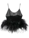 Oseree Sheer Mesh Plumage Spaghetti Strap Top In Black