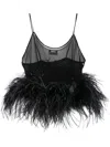Oseree Sheer Mesh Plumage Spaghetti Strap Top In Black