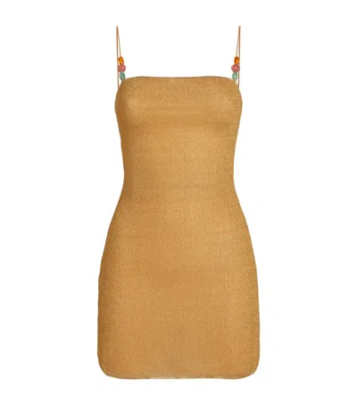 Oseree Oséree Metallic Beaded Lumière Mini Dress In Gold