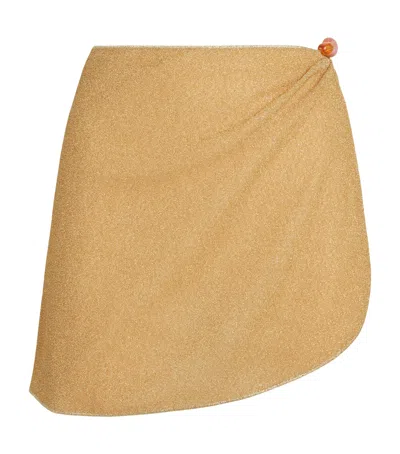 Oseree Oséree Metallic Beaded Lumière Mini Pareo Skirt In Gold